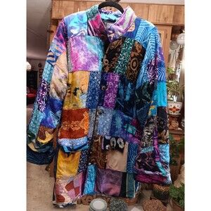 Boston Street Barbara Root Quilted Button Up Rayon Batik Tapestry Long Coat XL